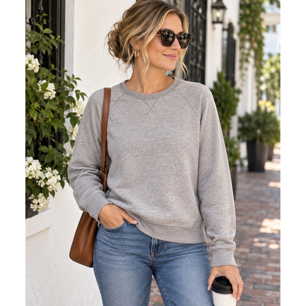 Richer Poorer Sweatshirt Women Large Gray Raglan Sleeve French Terry Pullover